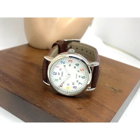 Timex Women's Watch T2N837 Indiglo Quartz White Dial Brown Leather Strap 31mm - Picture 8 of 14